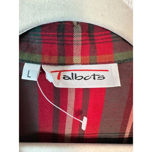 Talbots women’s blouse button up classic flannel plaid red green vintage fall - Picture 3 of 8